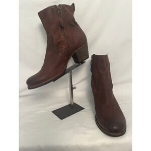 Trask Brown Leather Ankle Boots Size 10 Minimalist Classic Block Heel